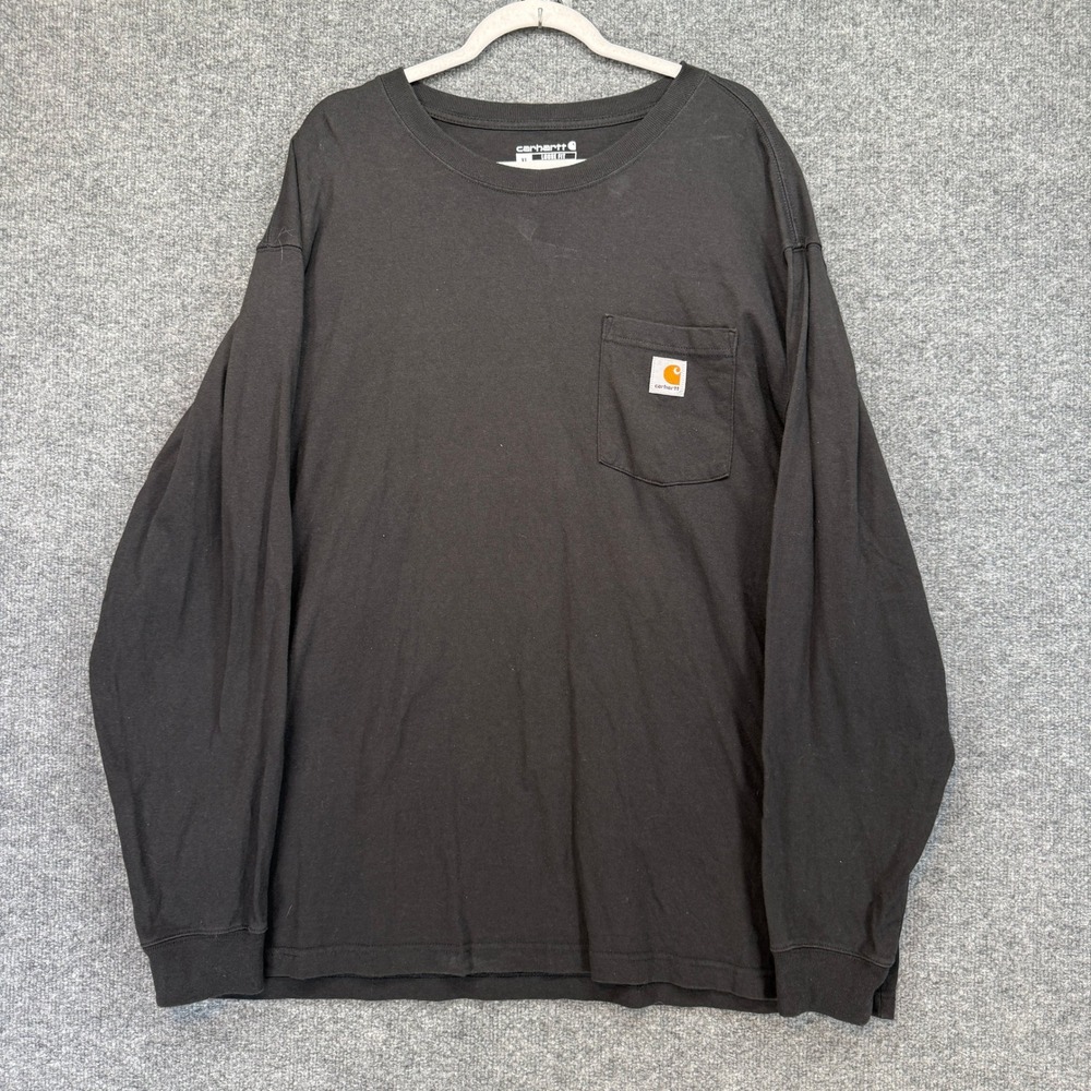 Carhartt Long Sleeve Tshirt Men XL Black Pocket Loose Fit Heavyweight‎ Cotton